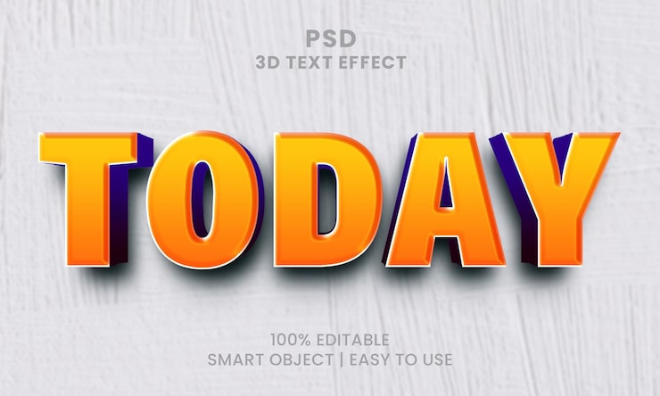 PSD en 3d-teksteffekt med ordet i dag på den