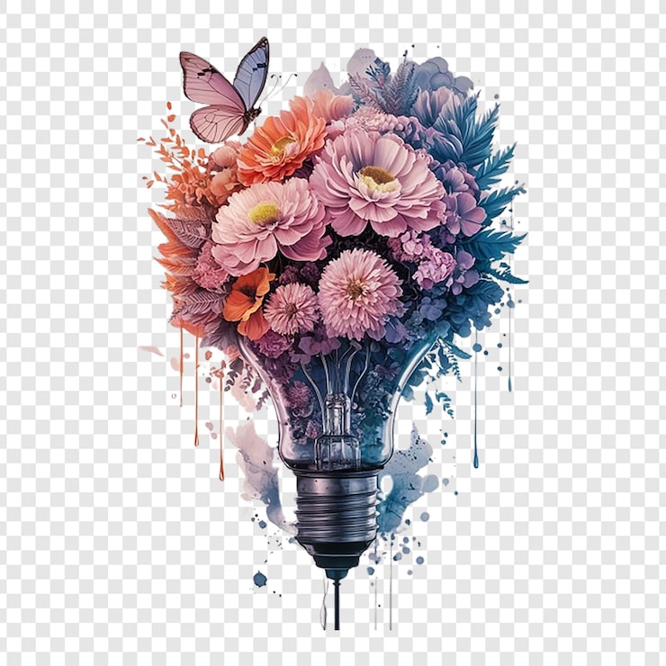 PSD en blomst i en vase med en sommerfugl på