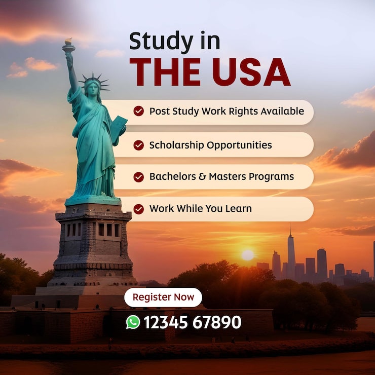 PSD en skärm med orden studera i usa
