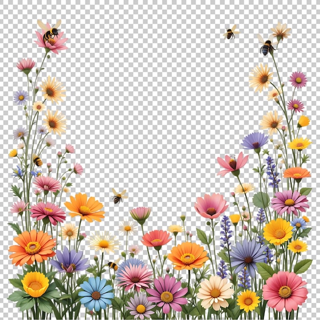 PSD fargerik blomsterramme med bier