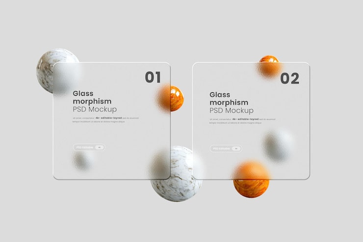 PSD firkantet 3d glassmorfisme mockup