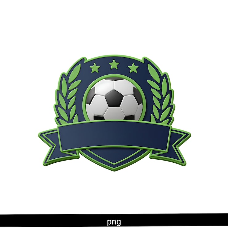 PSD fodboldbadge med bold, stjerner og bånd