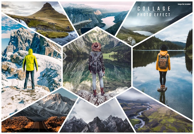 PSD fotokollage med hexagonal formeffekt – mockup