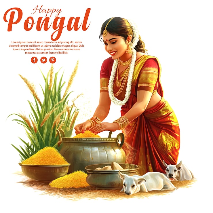 PSD glad pongal med en kvinna som serverar mat