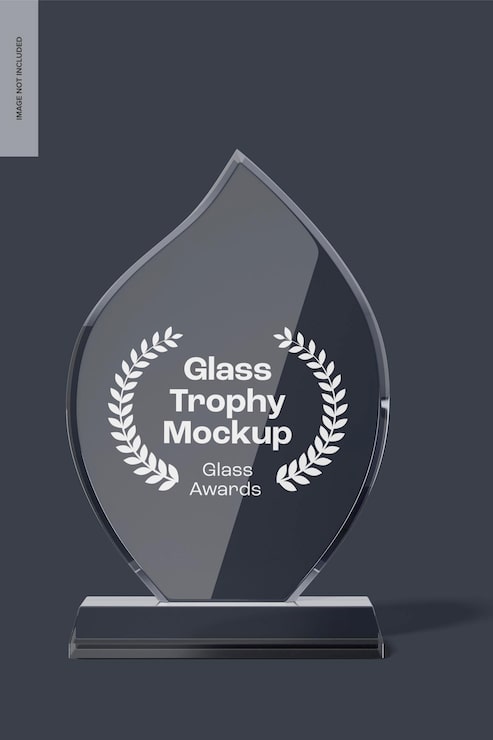 PSD glas trofæ mockup, front visning