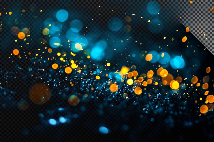 PSD glødende glitter magiske bokeh partikler på transparent baggrund