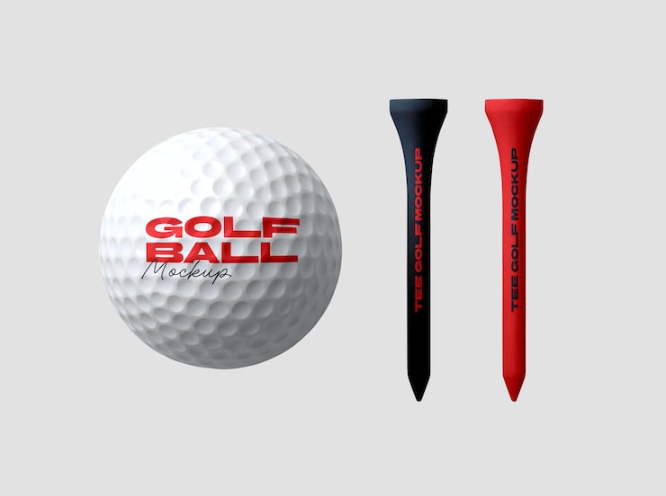 PSD golfball med pegmarkører mockup i lyst grått studio