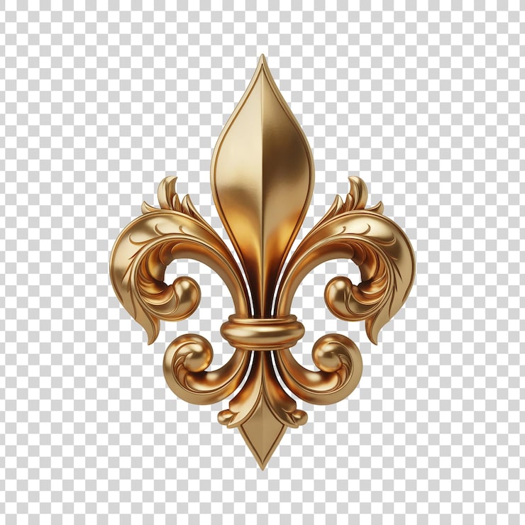 PSD gyldent fleur-de-lis emblem med detaljeret udsmykning