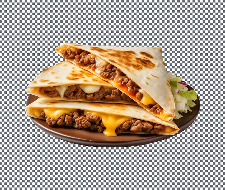 PSD herkullinen beef quesadilla eristettynä läpinäkyvältä taustalta