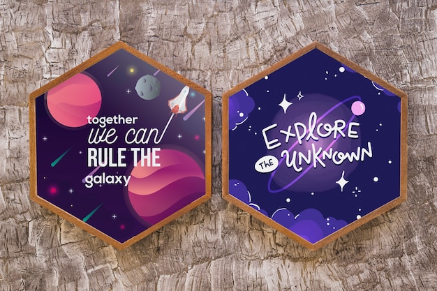 PSD hexagonal rammockup med citatkoncept