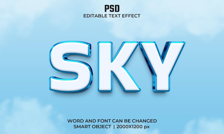 PSD himmel 3d redigerbar teksteffekt premium psd med baggrund