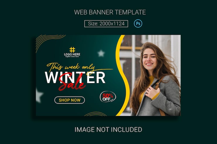 PSD horisontal banner skabelon til vinter udsalg og web site banner