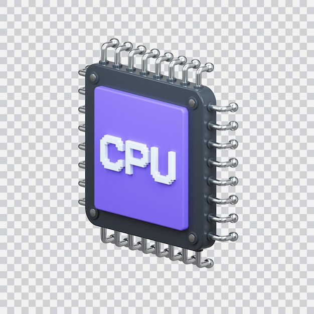 PSD ikona renderowania 3d procesora cpu na białym tle