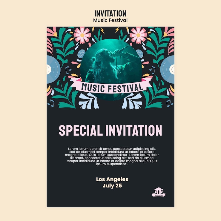 PSD invitationsskabelon til indie musikbegivenhed
