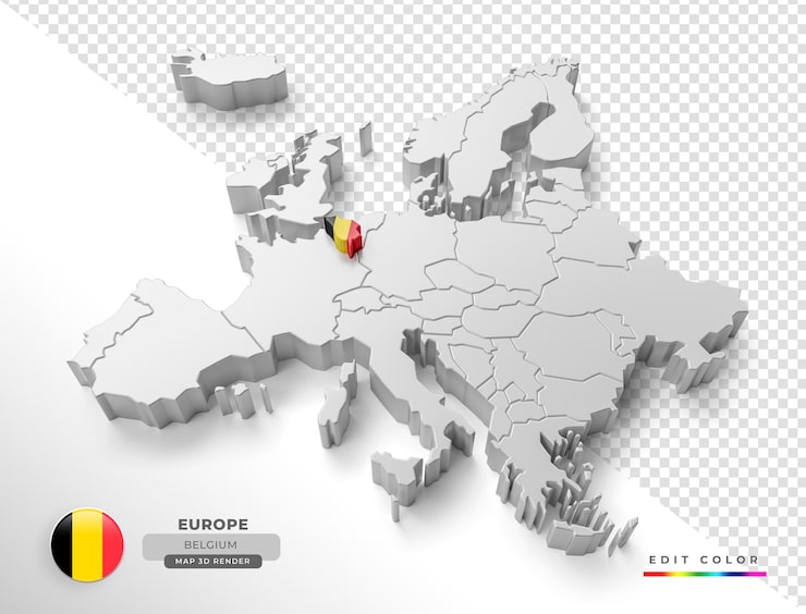 PSD izometryczna mapa belgii europy z flagą w renderowaniu 3d