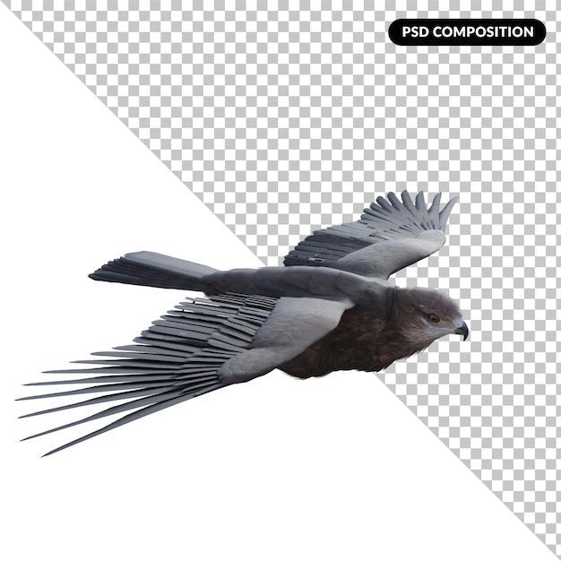 PSD kartal uçuşu izole 3d render