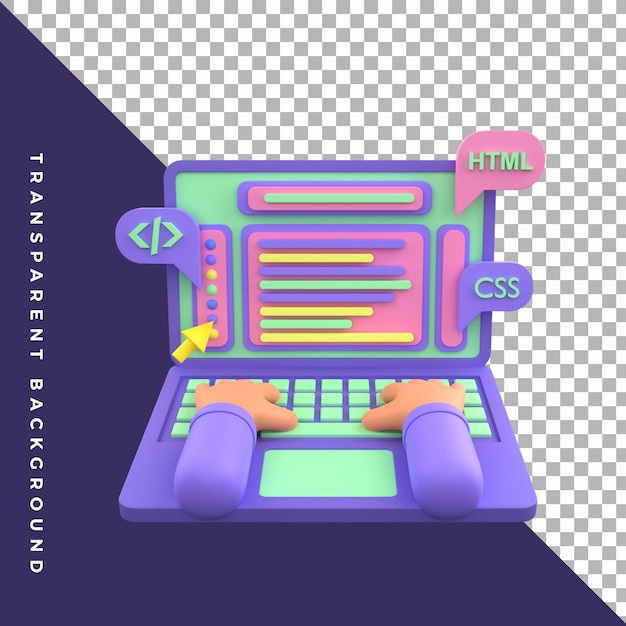 PSD kodande programmerare programmerar handgest laptop 3d