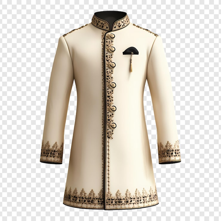 PSD krem sherwani med gullbroderi