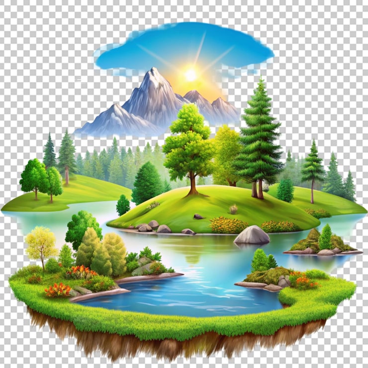 PSD landskap fjell skoger og elv