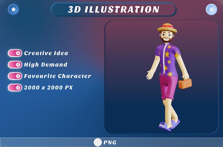 PSD lato postaci 3d idzie na plażę