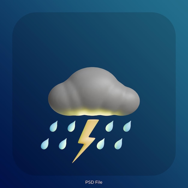 PSD lyn, kraftig regn 3d-ikon
