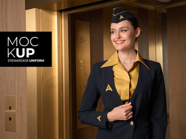 PSD medium skud stewardesse poserer i uniform