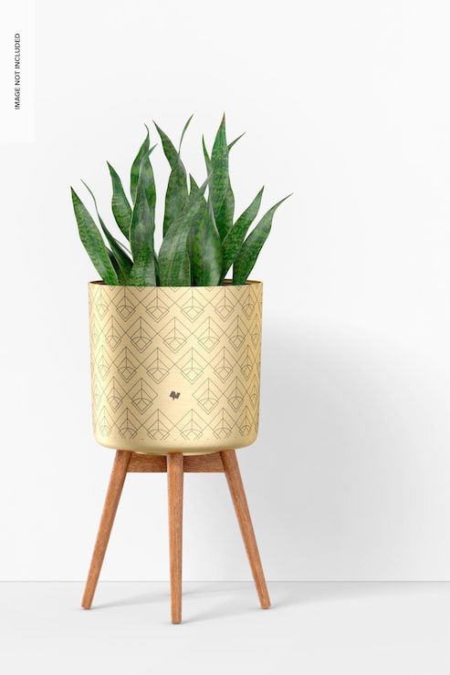 PSD messing plantekasse med stand mockup, front visning