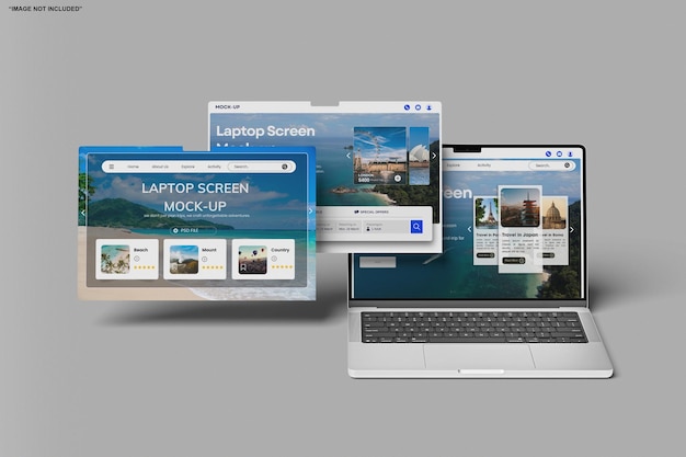 PSD moderne bærbar computer med flydende webside-mockups