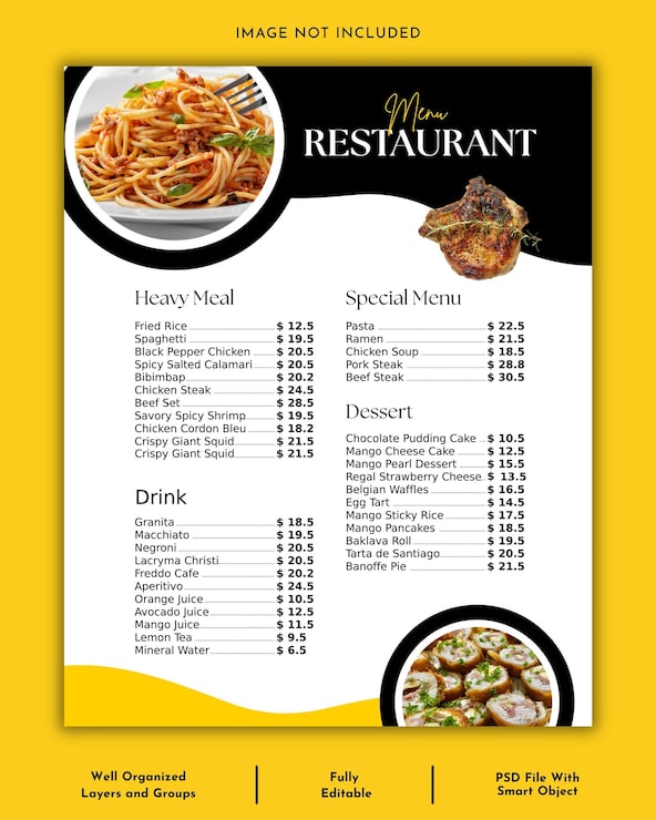 PSD moderne restaurantmenu sjabloon