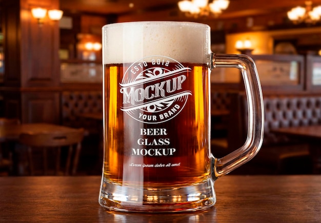 PSD ølkrus på pub mockup