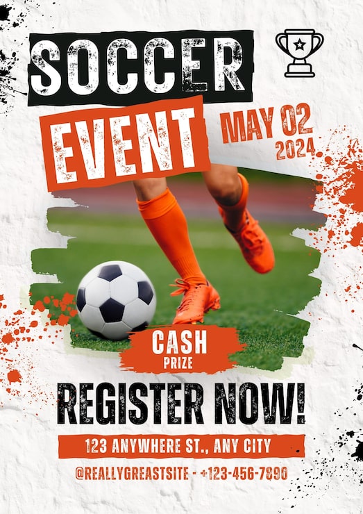PSD orange fodbold event vertikal plakat 1