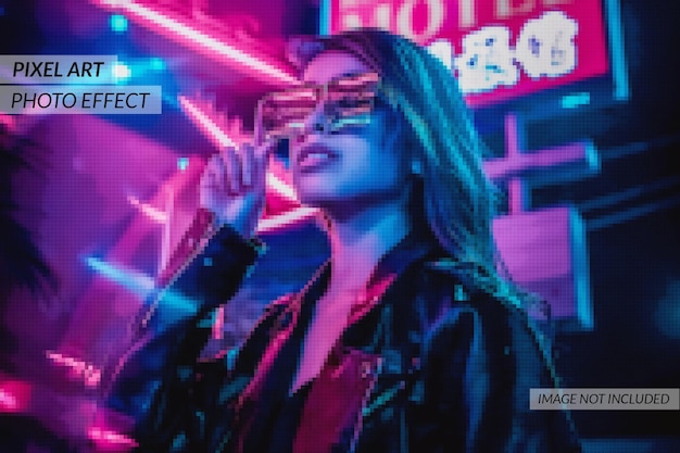 PSD ピクセル アート写真効果テンプレートのモックアップ