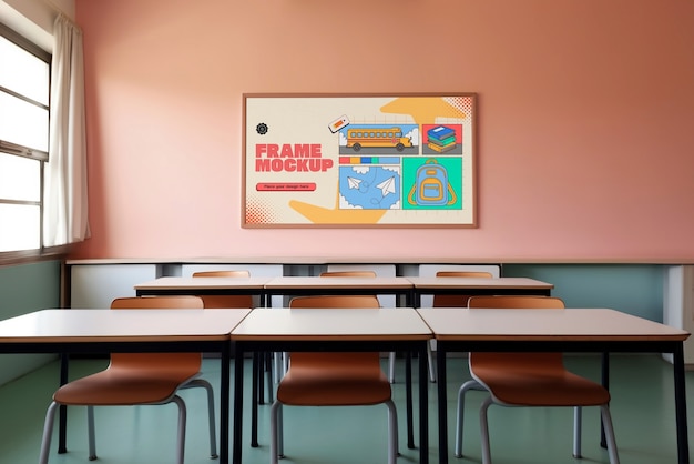 PSD poster-mockup på klassrumsvägg