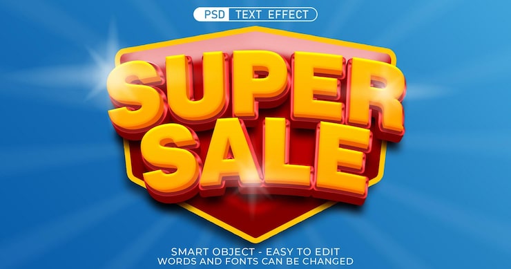 PSD projekt szablonu banera super sprzedaży z edytowalnym efektem tekstowym w stylu 3d