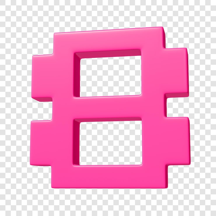PSD psd 3d rosa pixel siffra 8 på transparent bakgrund