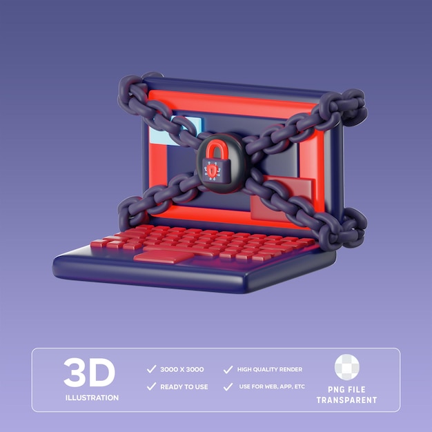 PSD psd laptop säkerhet 3d illustration