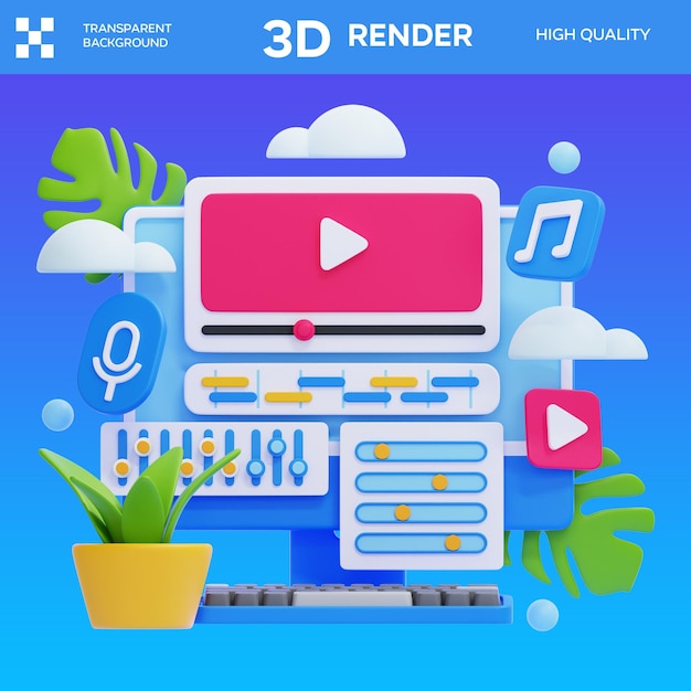 PSD psd vidio 编辑 3d 插图