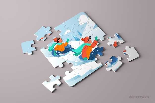 PSD puzzelmodel perspectiefweergave