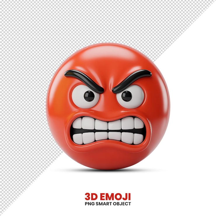 PSD rasende rød 3d emoji med sammenbidte tænder