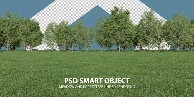 PSD 草原和森林樹木線的真實 3d 渲染的孤立物體