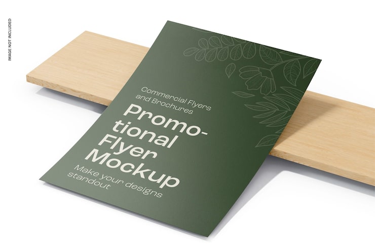 PSD reklameflyer på træpodium mockup perspektiv