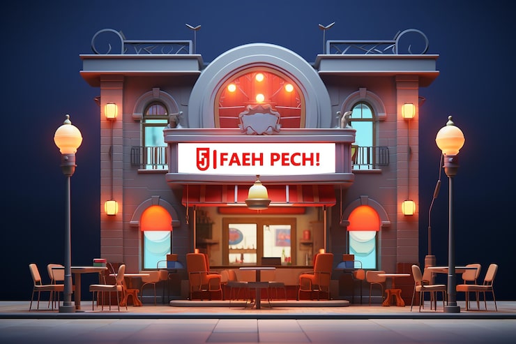 PSD restaurant front mockup om natten