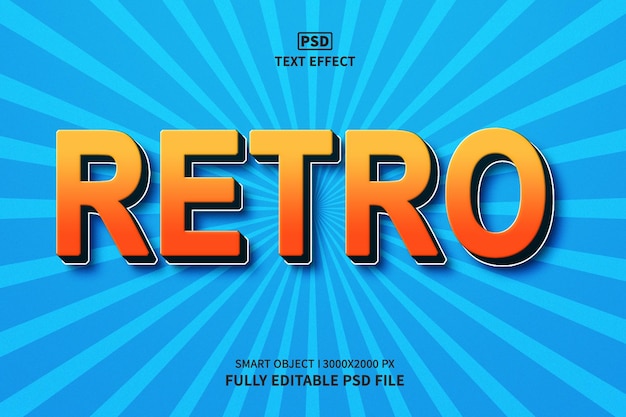 PSD retro bewerkbare 3d-teksteffect psd