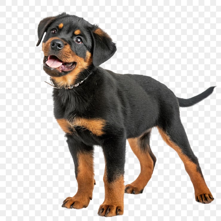 PSD rottweiler-pentu läpinäkyvän taustan edessä