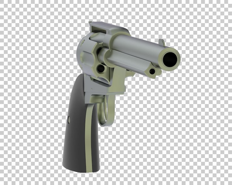 PSD şeffaf arka plan üzerinde izole edilmiş eski model tabanca 3d render illüstrasyonu