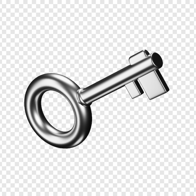 PSD блестящий 3d-рендер серебряного ключа