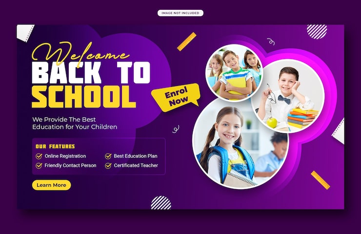 PSD skabelon til some-opslag eller banner om skoleindskrivning firkantet webbanner-skabelon