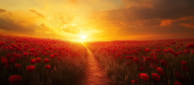 PSD solnedgang over en valmueåker