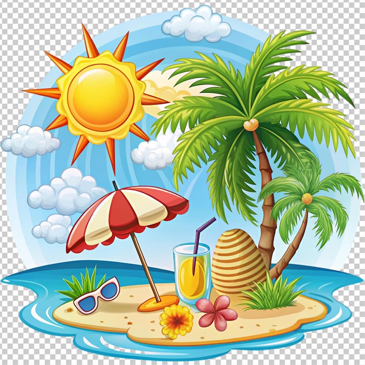 PSD sommarillustration, vit bakgrund