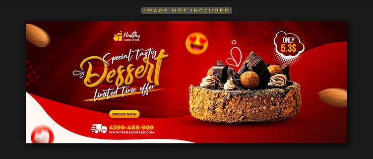 PSD speciel lækker dessert sociale medier facebook cover design og web banner skabelon premium psd